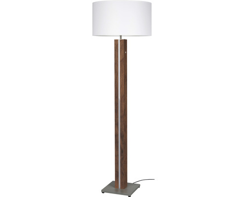 Golvlampa med träfot och tygskärm