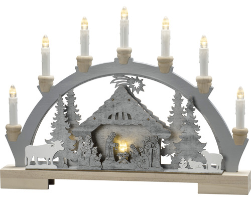 Julgransljusstake med julkrubba och sju ljus