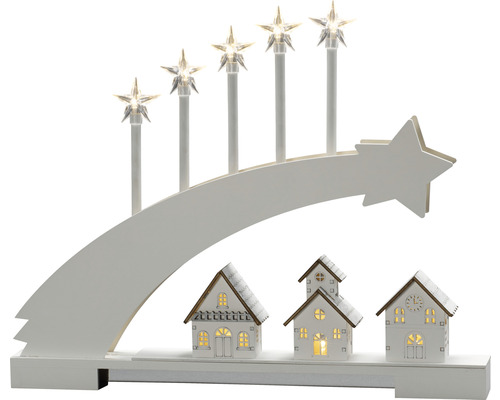 Julgransljusstake med stjärnor och hus