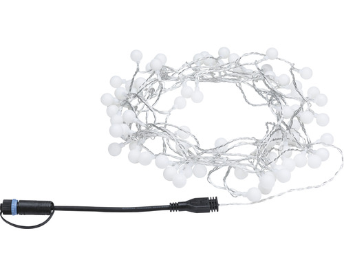 Ljustråd med vita kulor och svart kabel