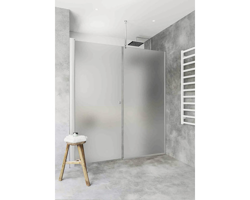 Nischdusch HAFA Igloo Pro Dubbel Dörr + Vägg aluminium frostad glas 800x1300 mm Badrum med duschvägg i glas, duschhuvud och träpall