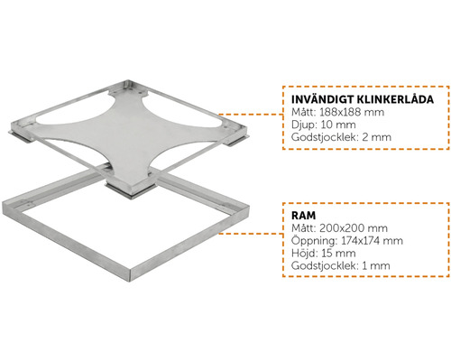 Rostfri ram för kakellåda med måttangivelser