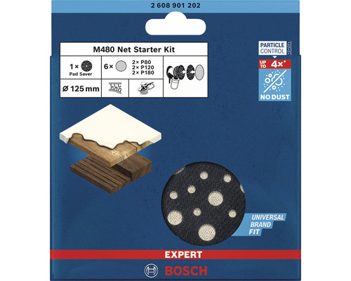 Bosch Expert M480 Net Starter Kit med slipskivor och pad saver, diameter 125 mm
