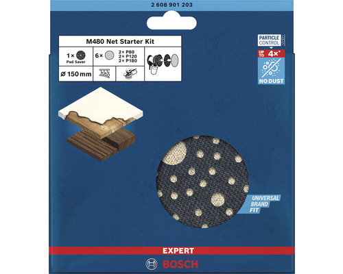 Bosch M480 nätstartkit med slipskivor och pad saver, diameter 150 millimeter