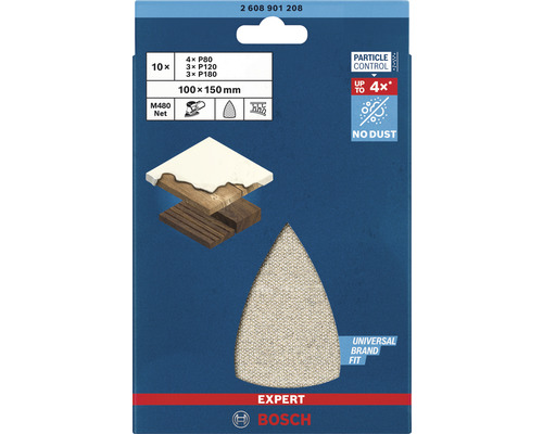 Bosch Expert M480 Net slippapper, 10 stycken, korn P80, P120 och P180, storlek 100x150 millimeter