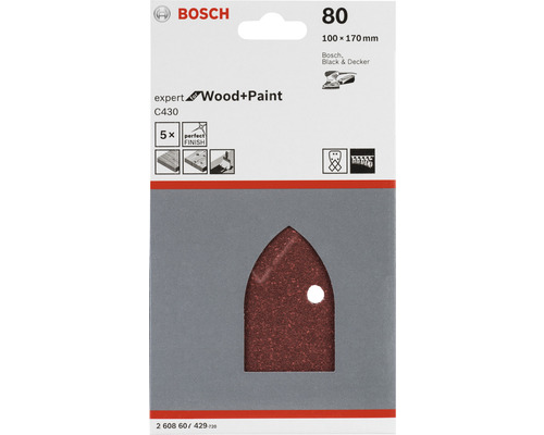 Bosch Expert sandpapper för trä och färg, korn 80, storlek 100 x 170 millimeter, 5 stycken