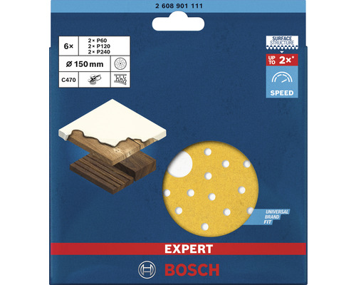 Bosch Expert C470 slippappersset med olika kornstorlekar och 150 mm diameter