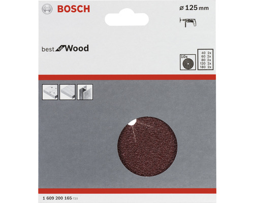 Bosch slipskivesats för trä, diameter 125 mm, 10 stycken