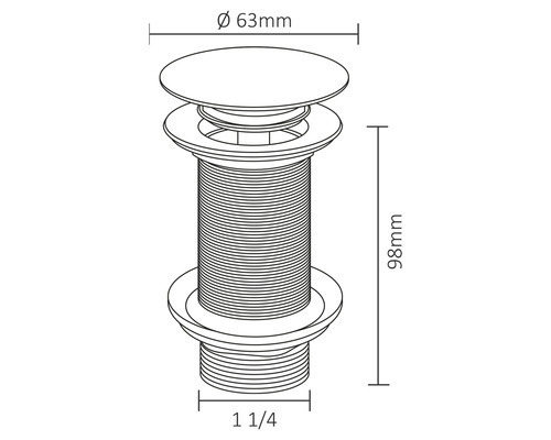 Ritning av en avloppsventil med måtten 63 mm diameter och 98 mm höjd