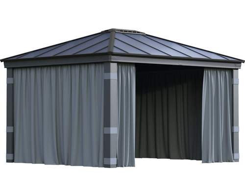 Paviljong med tak och gardiner för trädgården