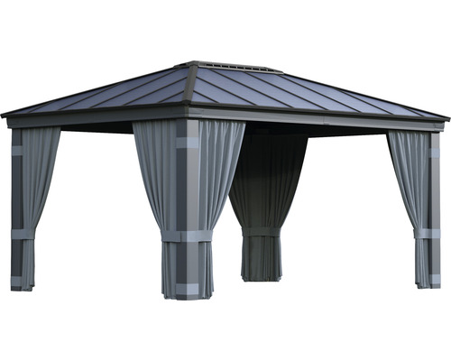 Trädgårdstält med tak och gardiner