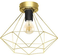 Taklampa med geometrisk, gyllene trådram och glödlampa