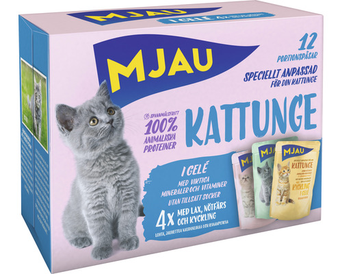 Kattmat MJAU Multipack för kattunge i gelé 1,02kg Miau kattmat för kattungar, 12 portionspåsar