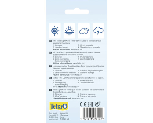 Tetra LightWave Timer förpackningsbaksida med information om funktioner