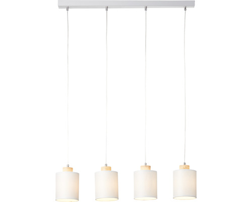 Pendellampa med fyra lampor i tyg och trä