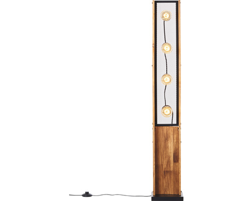 Golvlampa i trä med metalldetaljer och fyra glödlampor