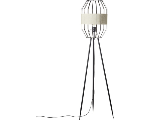 Golvlampa med stativ och lampskärm av metall och tyg