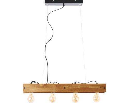 Taklampa med träbjälke och fyra glödlampor