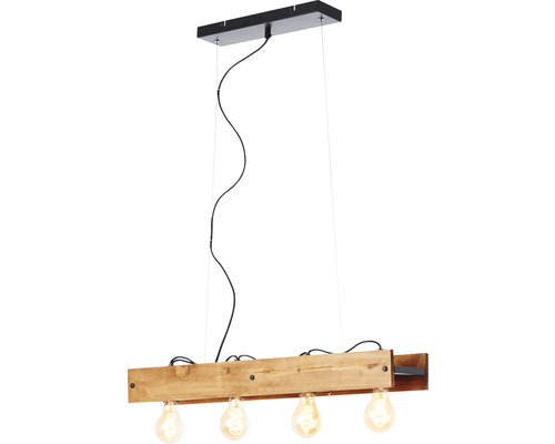 Taklampa med träbalk och fyra glödlampor