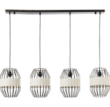 Taklampa med fyra lampor med metalltråd och lampskärmar i tyg