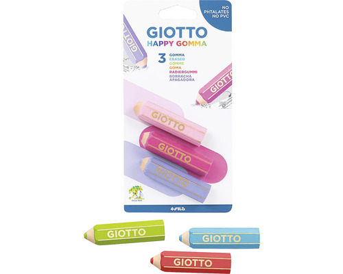 Giotto Happy suddgummi set med tre suddgummin i form av en penna
