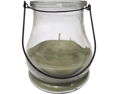 Ljuslykta glas Ø15x18cm oliv brinntid 60h