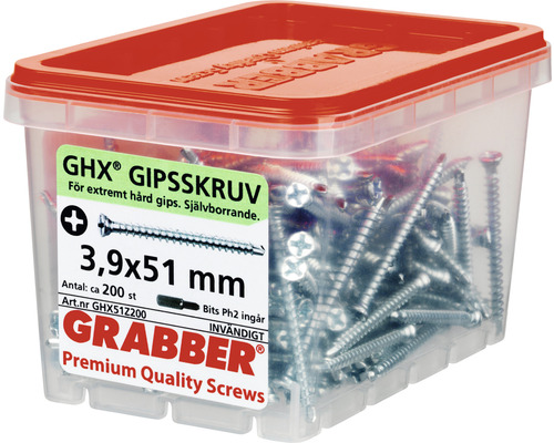 Låda med Grabber GHX gipsskruv 3,9x51 mm, cirka 200 stycken