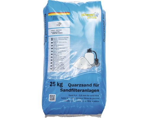 Säck kvartssand för sandfilteranläggningar, 25 kilogram, kornstorlek 0,4 till 0,8 millimeter