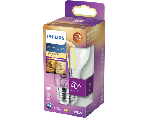 Philips LED-lampa, dimbar, 3,4 watt, E27 sockel