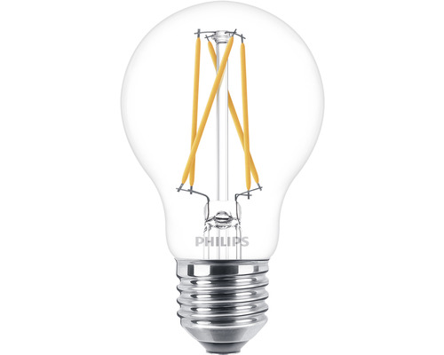 Normallampa PHILIPS LED Warm Glow dimfunktion A60 klar E27 3,4W(40W) 470lm 2200-2700K varmvit