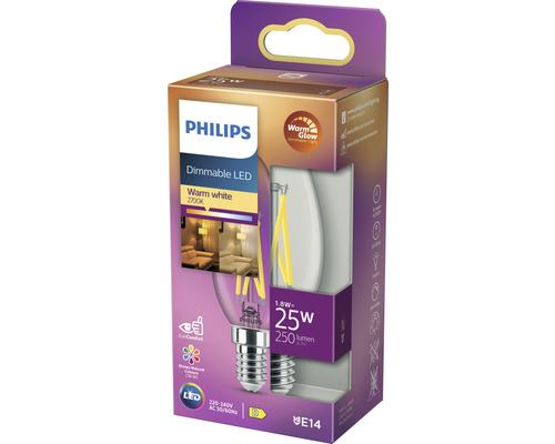 Philips LED-lampa E14 dimbar i produktförpackning