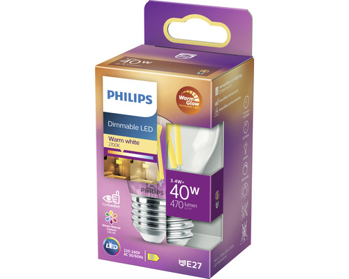 Philips LED-lampa, dimbar, 3,4 watt effekt, 40 watt motsvarighet, E27 sockel