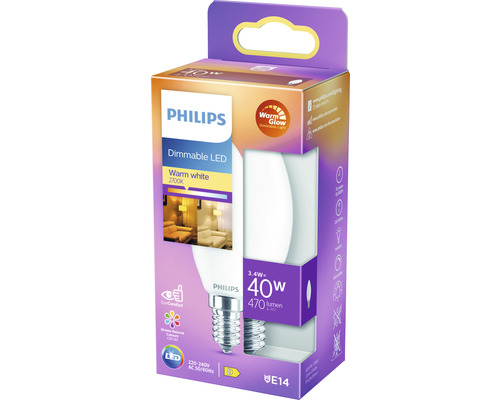 Philips LED-lampa, dimbar, varmvit, 2700 Kelvin, E14