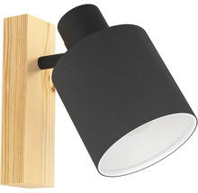 Vägglampa med träsockel och tygskärm
