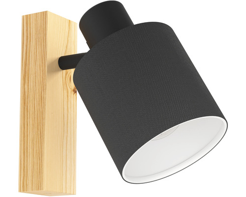 Vägglampa med träsockel och tygskärm