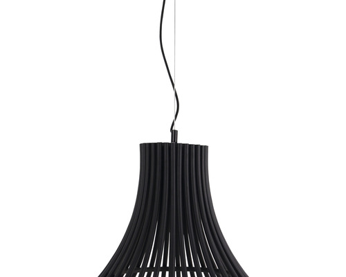 Svart hänglampa med lampskärm av stavar