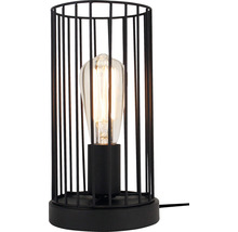 Svart bordslampa med bur och glödlampa