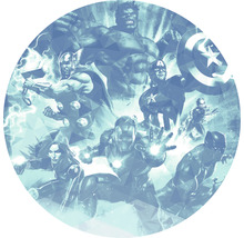 Illustration av Marvel Avengers med Hulk, Thor, Captain America, Iron Man, Black Widow och Black Panther