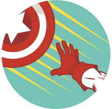 Illustration av en arm som sträcker sig efter en sköld