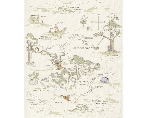 Fototapet KOMAR Winnie Pooh Map brun 4 delar 200x240cm IADX4-042