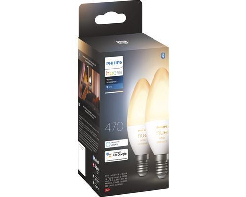 Philips Hue White Ambiance E14 dubbelpack i produktförpackning