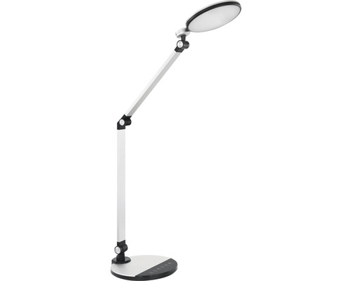 Skrivbordslampa med justerbar arm och runt LED-huvud