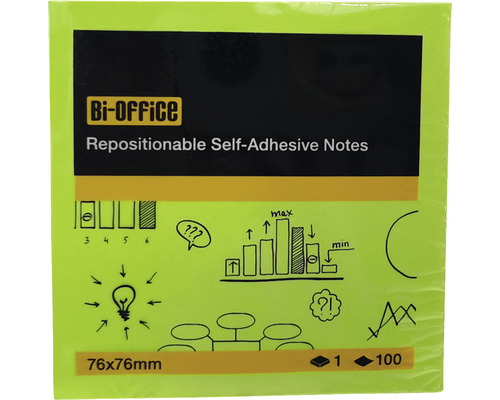 Bi-Office självhäftande anteckningar, 76x76 millimeter, 100 stycken