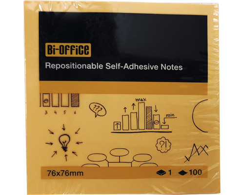 Bi-Office självhäftande anteckningsblock, 76x76 millimeter