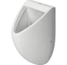 Vit keramisk urinal för väggmontering.