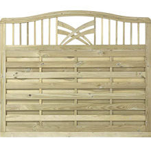 Trästaket med övre båge och flätad design