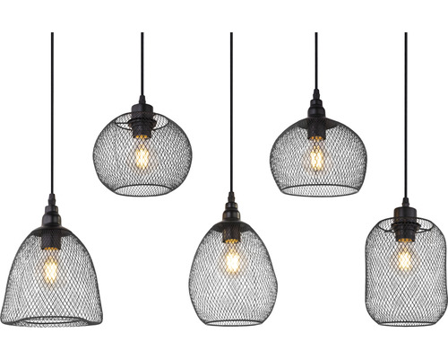 Fem pendellampor med trådnät