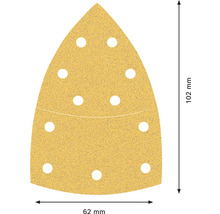 Triangulärt sandpapper med hål, 102 mm högt och 62 mm brett
