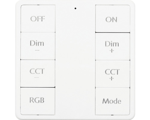 Fjärrkontroll för lampor med knappar för på, av, dimfunktion, CCT och RGB-läge