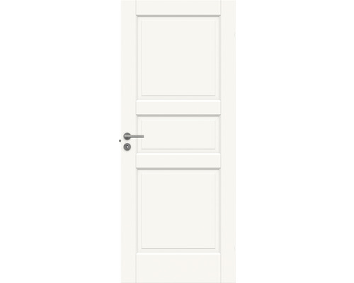 Innerdörr med tre fyllningar och dörrhandtag